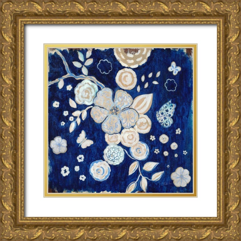 Blue Chinoserie Garden2 Gold Ornate Wood Framed Art Print with Double Matting by Studio M