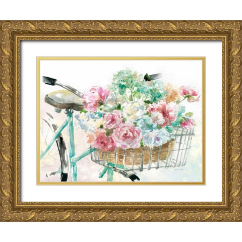 Flower Market Bicycle Gold Ornate Wood Framed Art Print with Double Matting by Studio Rofino
