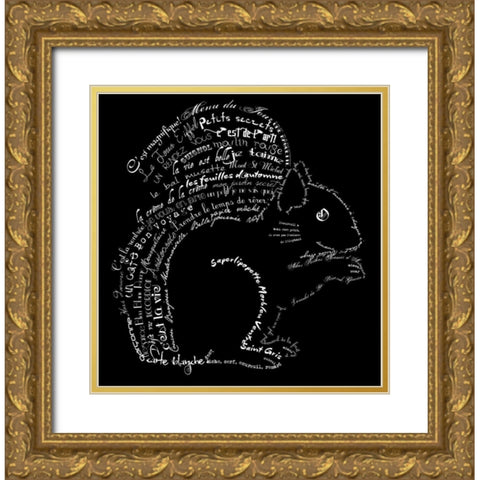French Squirel Black Gold Ornate Wood Framed Art Print with Double Matting by De Lauzun, Marion