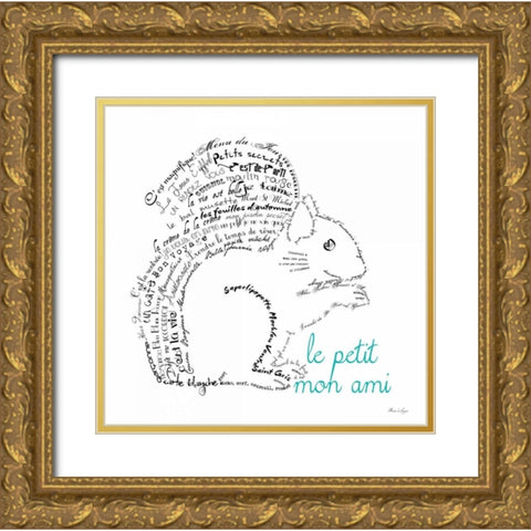 Le Petit Mon Ami Squirrel Gold Ornate Wood Framed Art Print with Double Matting by De Lauzun, Marion
