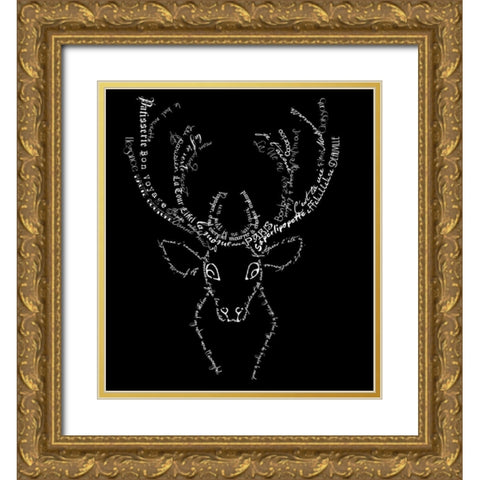 French Stag Black Gold Ornate Wood Framed Art Print with Double Matting by De Lauzun, Marion