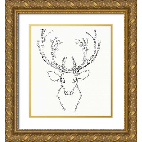 French Stag Gold Ornate Wood Framed Art Print with Double Matting by De Lauzun, Marion