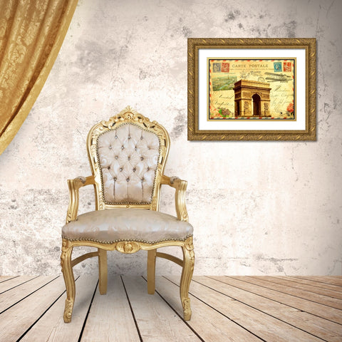 Vintage Paris Postcard Arc de Triomphe Gold Ornate Wood Framed Art Print with Double Matting by De Lauzun, Marion