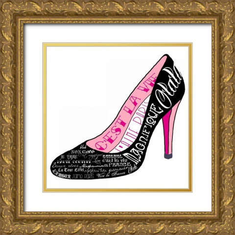 Black Paris Shoe Gold Ornate Wood Framed Art Print with Double Matting by De Lauzun, Marion