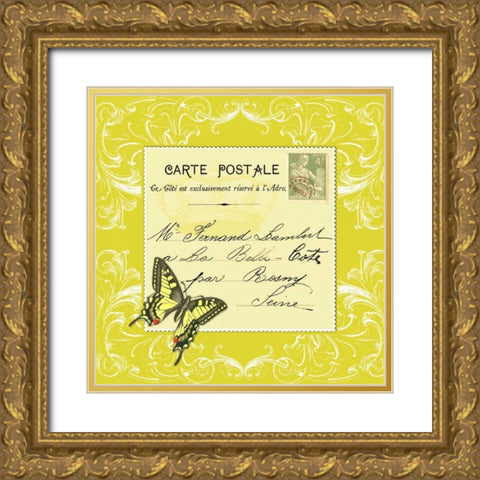 Butterfly Carte Postale Cirtrus Gold Ornate Wood Framed Art Print with Double Matting by De Lauzun, Marion