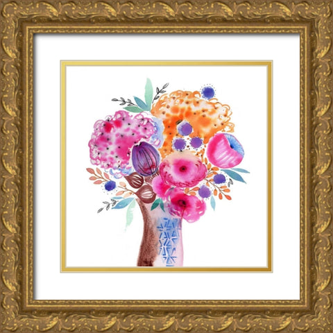 Fun Bouquet Gold Ornate Wood Framed Art Print with Double Matting by Esther Bley Designs
