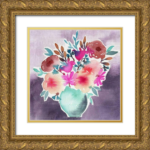 Late Summer Bouquet Gold Ornate Wood Framed Art Print with Double Matting by Esther Bley Designs