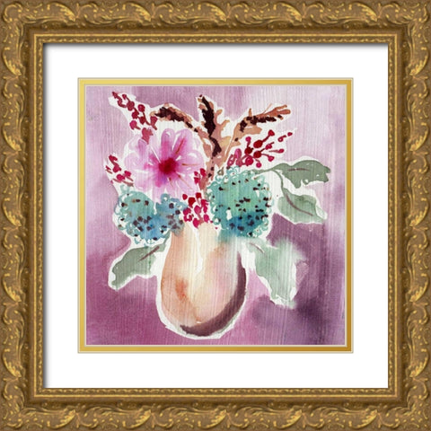 Natural Garden Bouquet Gold Ornate Wood Framed Art Print with Double Matting by Esther Bley Designs