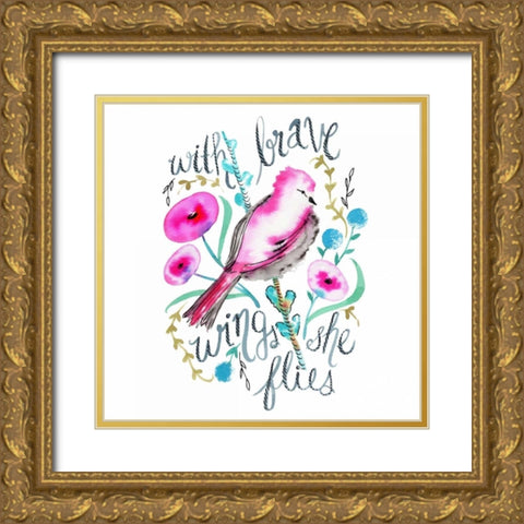 With Brave Wings She Flies Gold Ornate Wood Framed Art Print with Double Matting by Esther Bley Designs