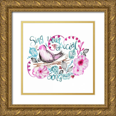 Sing Your Special Song Gold Ornate Wood Framed Art Print with Double Matting by Esther Bley Designs