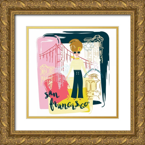 San Francisco Fun Gold Ornate Wood Framed Art Print with Double Matting by Esther Bley Designs