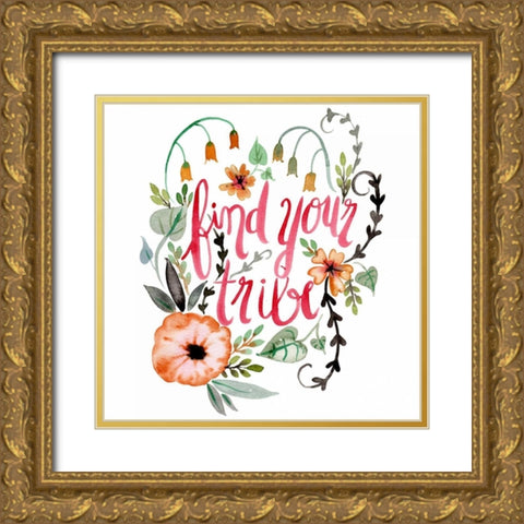 Find Your Tribe Gold Ornate Wood Framed Art Print with Double Matting by Esther Bley Designs