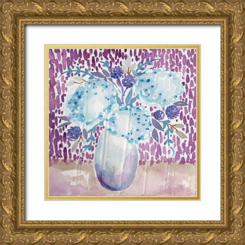 Blue Hydrandea Gold Ornate Wood Framed Art Print with Double Matting by Esther Bley Designs