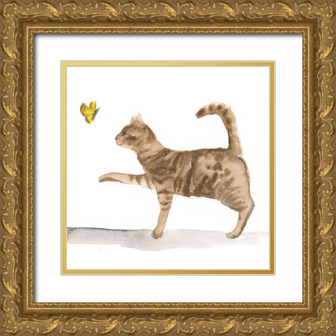 Curious Felines 5 Gold Ornate Wood Framed Art Print with Double Matting by Barckholtz, Lindsay