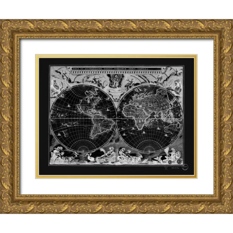 Antique World Map Gold Ornate Wood Framed Art Print with Double Matting by Adam Shaw Cartography
