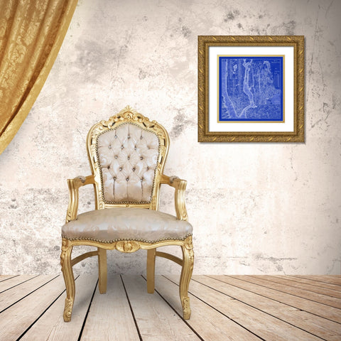 NYC Blueprint Gold Ornate Wood Framed Art Print with Double Matting by Adam Shaw Cartography
