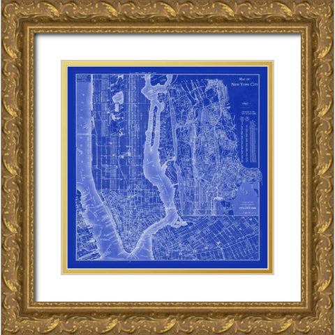 NYC Blueprint Gold Ornate Wood Framed Art Print with Double Matting by Adam Shaw Cartography