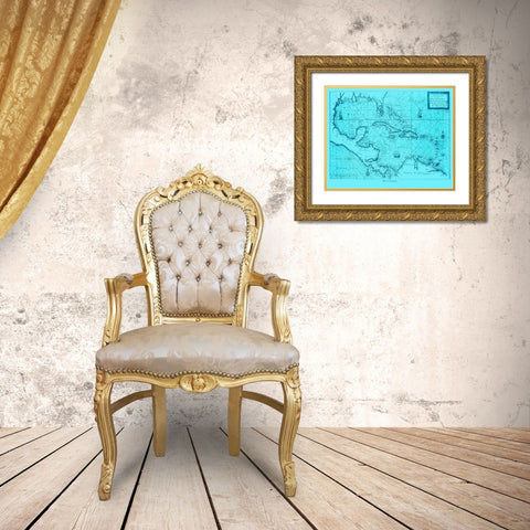 Blue West Indies Gold Ornate Wood Framed Art Print with Double Matting by Adam Shaw Cartography
