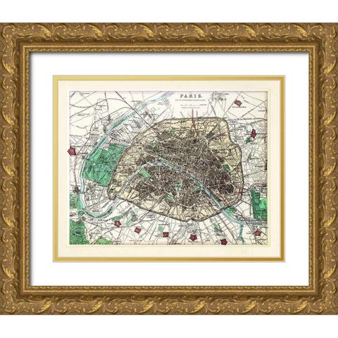 Paris Vintage Gold Ornate Wood Framed Art Print with Double Matting by Adam Shaw Cartography