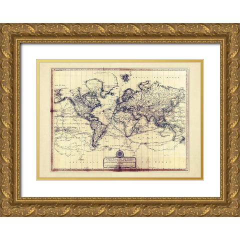 New Chart OF The World Gold Ornate Wood Framed Art Print with Double Matting by Adam Shaw Cartography