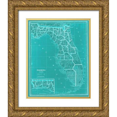 State of Florida Map Gold Ornate Wood Framed Art Print with Double Matting by Adam Shaw Cartography