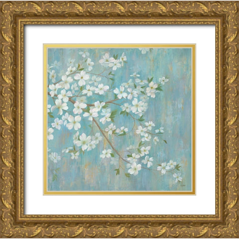 Gold Leaf Blossom Branch Panel Gold Ornate Wood Framed Art Print with Double Matting by Ng, Crystal