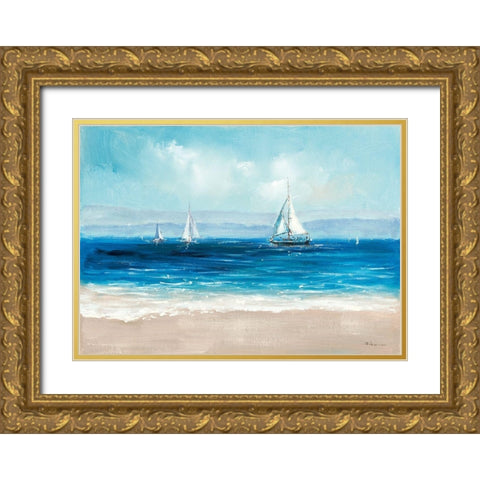 Sailing By Gold Ornate Wood Framed Art Print with Double Matting by Key