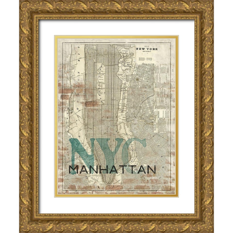Reclaimed NYC Map Gold Ornate Wood Framed Art Print with Double Matting by Z Studio