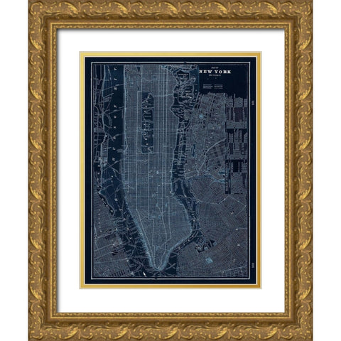 NYC Blues Gold Ornate Wood Framed Art Print with Double Matting by Z Studio