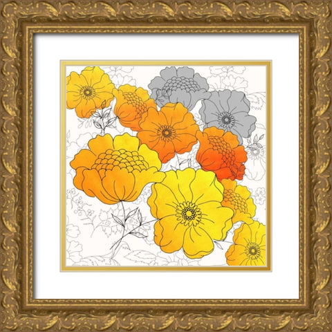 Groovy Floral Wallpaper Gold Ornate Wood Framed Art Print with Double Matting by Z Studio