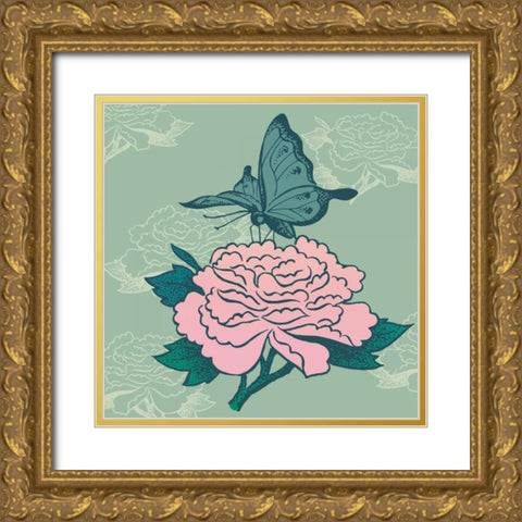 Chinoserie Wallpaper Pattern Gold Ornate Wood Framed Art Print with Double Matting by Z Studio