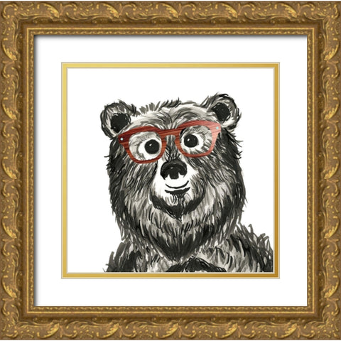 Bookish Bear Gold Ornate Wood Framed Art Print with Double Matting by Dos Santos, Bella