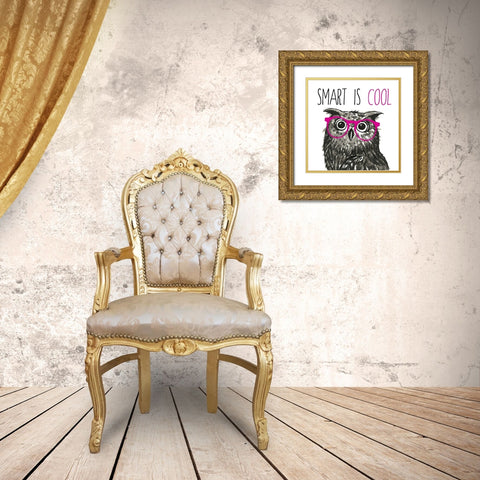 Smart Is Cool Owl Gold Ornate Wood Framed Art Print with Double Matting by Dos Santos, Bella