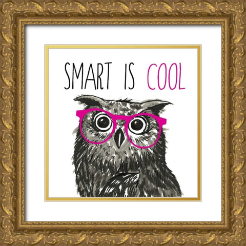 Smart Is Cool Owl Gold Ornate Wood Framed Art Print with Double Matting by Dos Santos, Bella