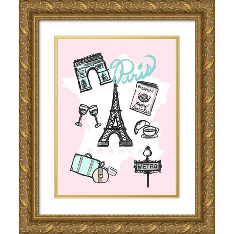 Pastel Paris Gold Ornate Wood Framed Art Print with Double Matting by Dos Santos, Bella