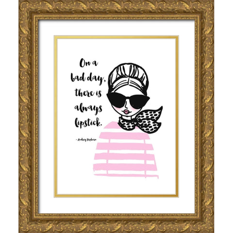Theres Always Lipstick Gold Ornate Wood Framed Art Print with Double Matting by Dos Santos, Bella