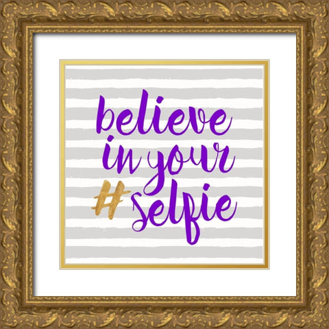 Believe Stripes Gold Ornate Wood Framed Art Print with Double Matting by Dos Santos, Bella