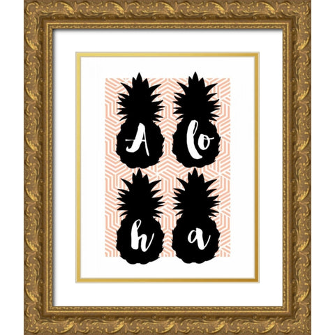Aloha Pineapples Peach Gold Ornate Wood Framed Art Print with Double Matting by Dos Santos, Bella