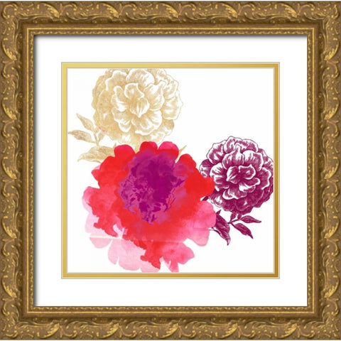 Happy Garden Reds Gold Ornate Wood Framed Art Print with Double Matting by Dos Santos, Bella