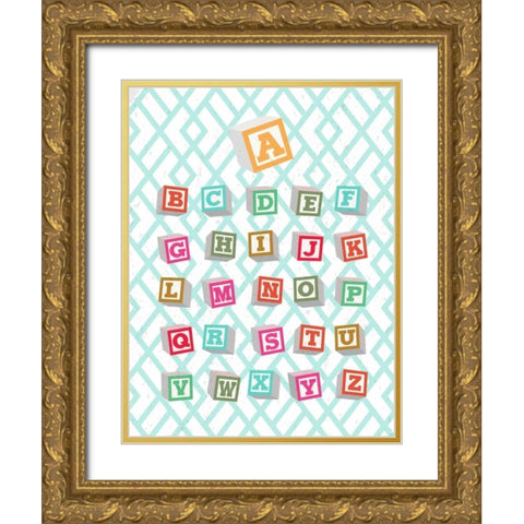 Alphabet Blocks Gold Ornate Wood Framed Art Print with Double Matting by Dos Santos, Bella