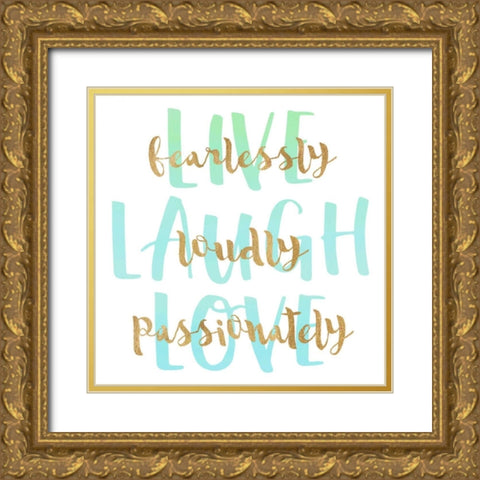 Live, Laugh, Love Gold Ornate Wood Framed Art Print with Double Matting by Dos Santos, Bella