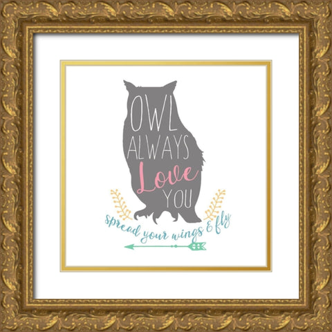 Owl Always Love You, Color Gold Ornate Wood Framed Art Print with Double Matting by Dos Santos, Bella