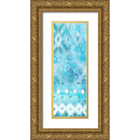 Blue Silk Ikat 3 Gold Ornate Wood Framed Art Print with Double Matting by Dos Santos, Bella