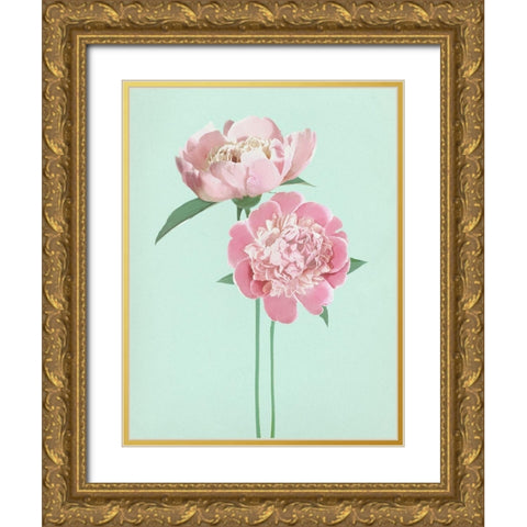 SummerPeonies Gold Ornate Wood Framed Art Print with Double Matting by Dos Santos, Bella