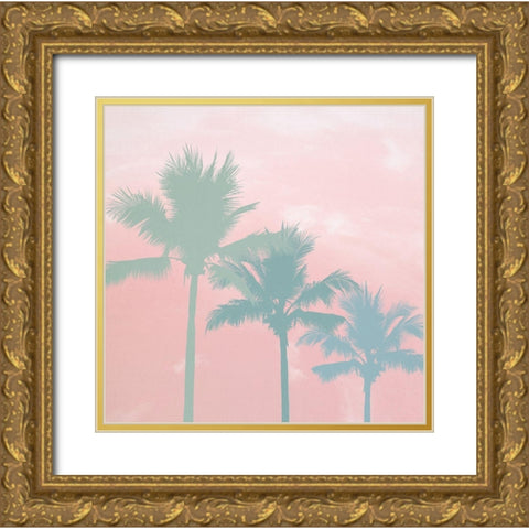 Sunset Palm Trees Gold Ornate Wood Framed Art Print with Double Matting by Dos Santos, Bella