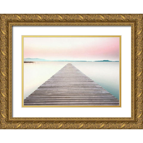 Dream On The Pier Gold Ornate Wood Framed Art Print with Double Matting by Dos Santos, Bella