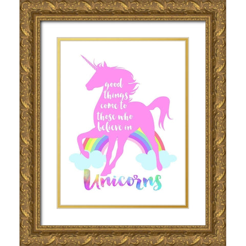 Believe In Unicorns Gold Ornate Wood Framed Art Print with Double Matting by Dos Santos, Bella