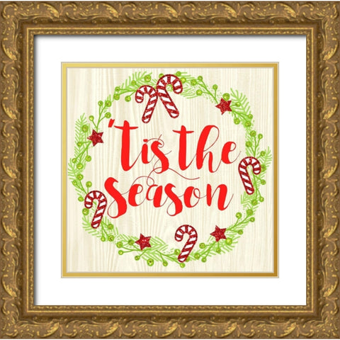 Tis The Season Gold Ornate Wood Framed Art Print with Double Matting by Dos Santos, Bella