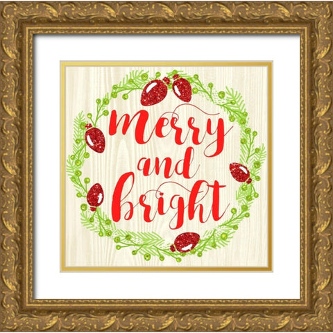 Merry And Bright Gold Ornate Wood Framed Art Print with Double Matting by Dos Santos, Bella