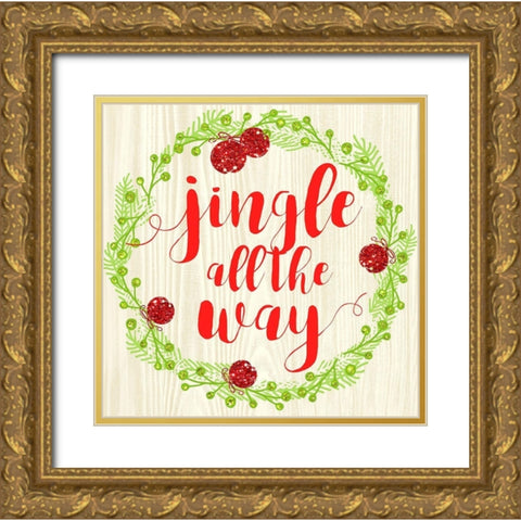 Jingle All The Way Gold Ornate Wood Framed Art Print with Double Matting by Dos Santos, Bella